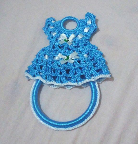 Porta pano de prato de croche azul
